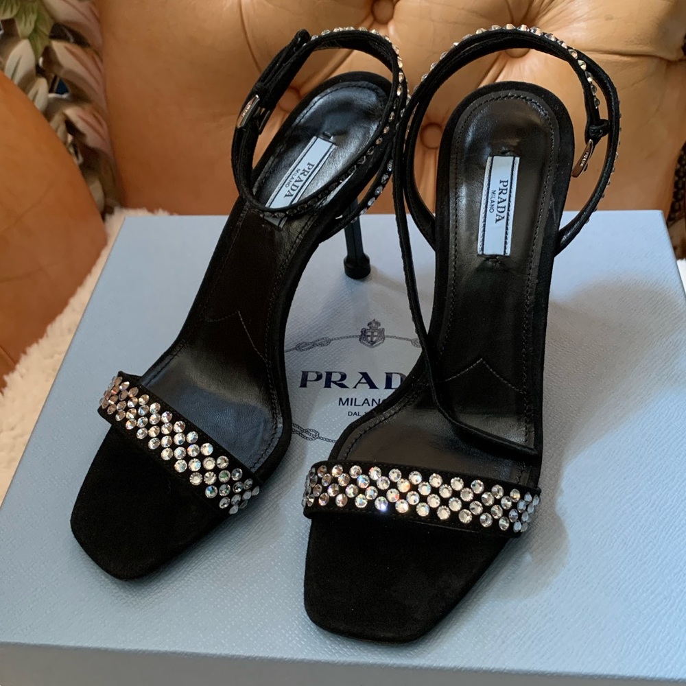 Prada Crystal Halo Strap Sandal Heel 39 BNIB